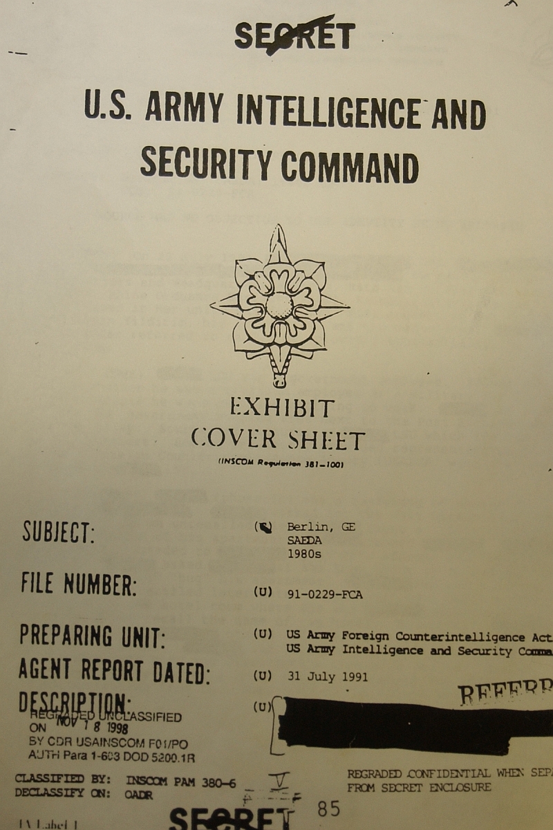 Yıldırım'ın ele geçirip Doğu Alman istihbaratına verdiği ABD Askeri istihbaratina ait belgelerden birinin kapak sayfası.